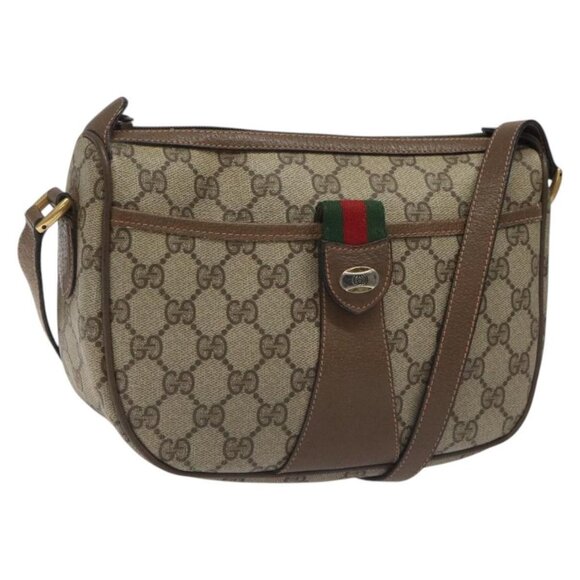 GUCCI GG Supreme Web Sherry Line Shoulder Bag PVC Beige Gold Red Auth ki5490 - Picture 1 of 16